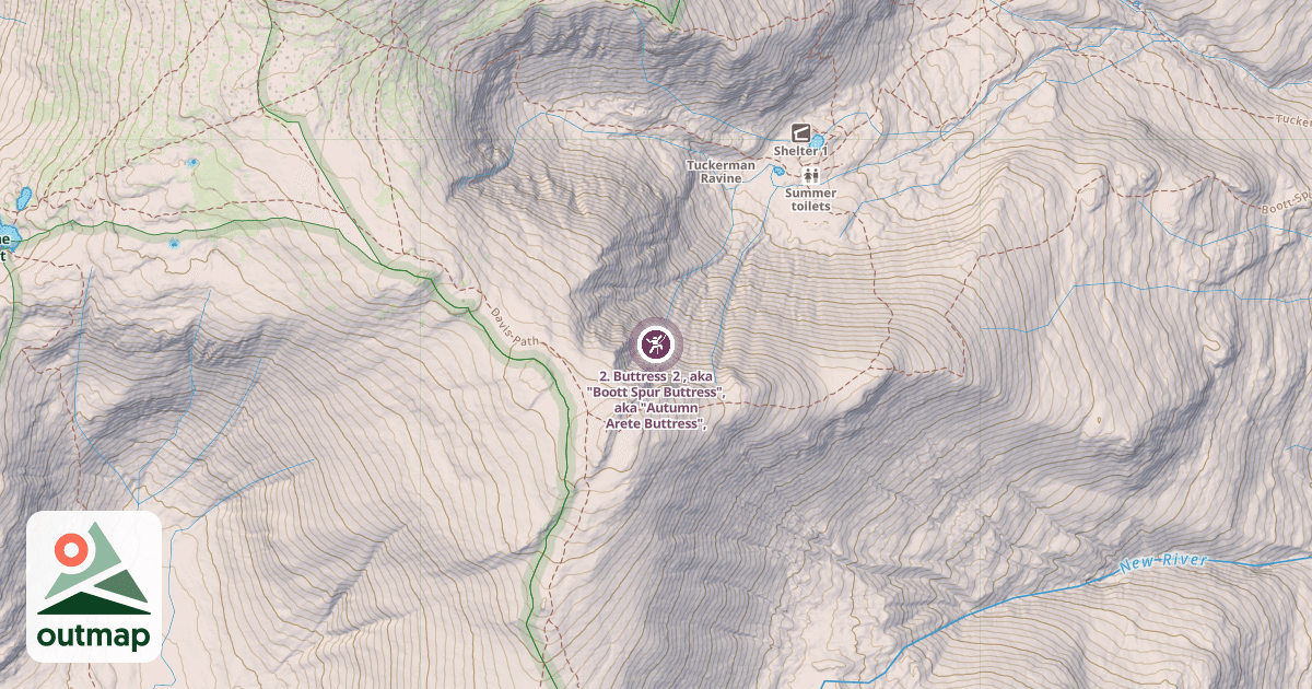 Map of 2. Buttress  2 , aka "Boott Spur Buttress", aka "Autumn Arete Buttress",