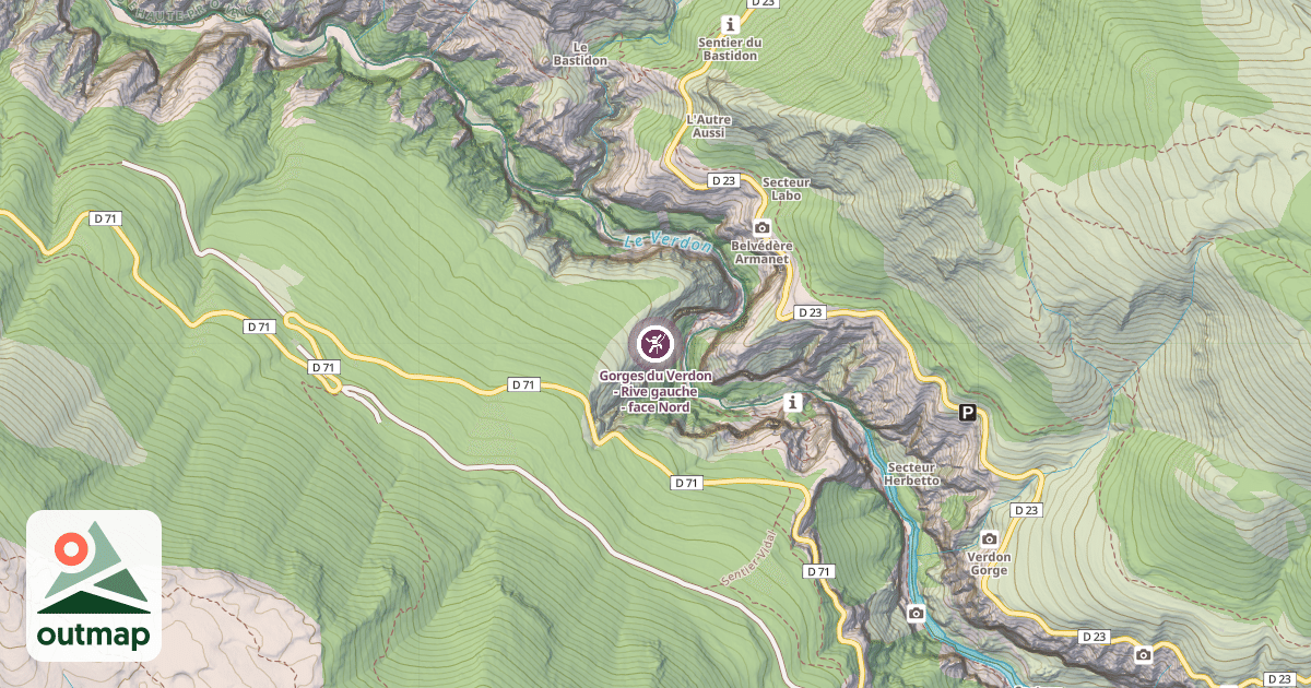 Map of Gorges du Verdon - Rive gauche - face Nord