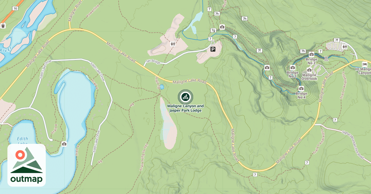 Map of Maligne Canyon and Jasper Park Lodge