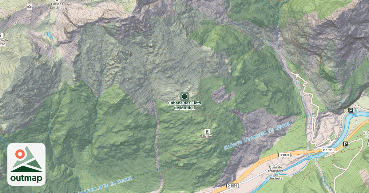 Map of Cabane des Clots de Mirabel