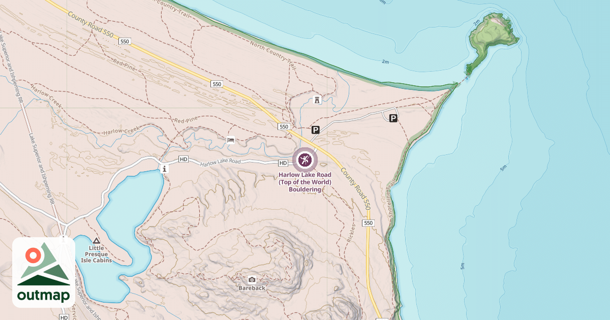 Map of Harlow Lake Road (Top of the World) Bouldering