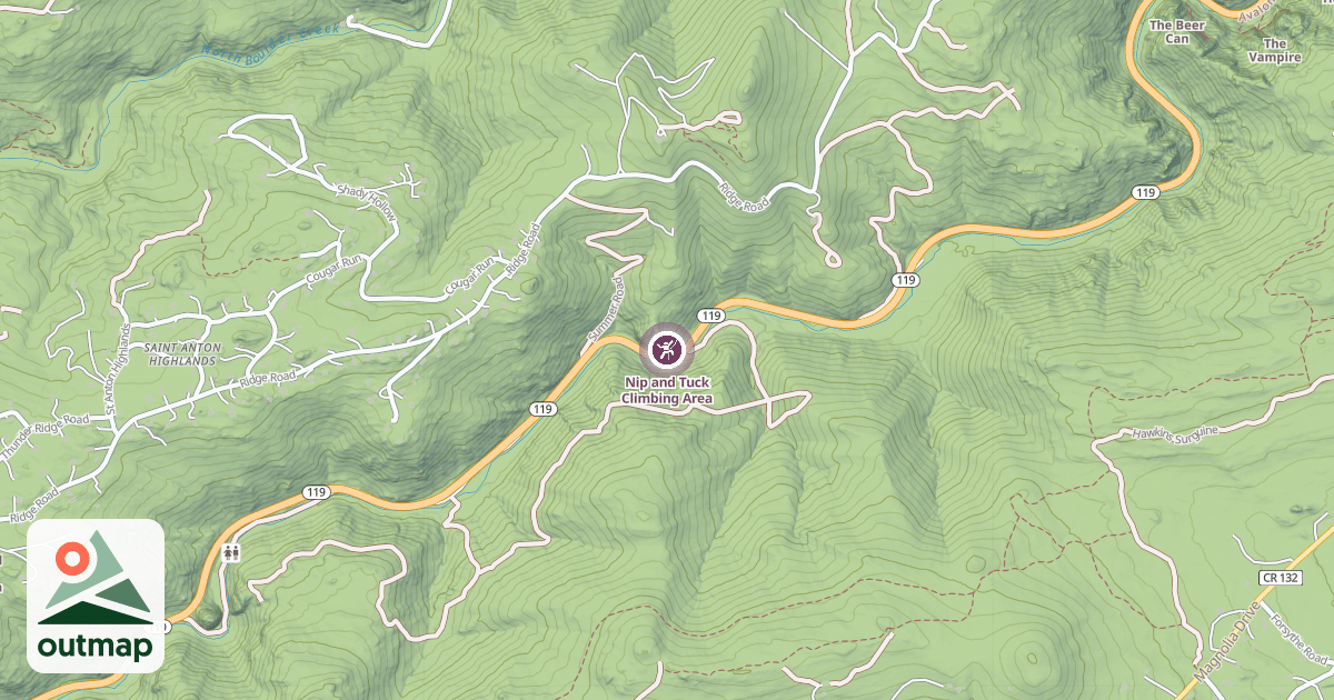 Map of Nip and Tuck Climbing Area