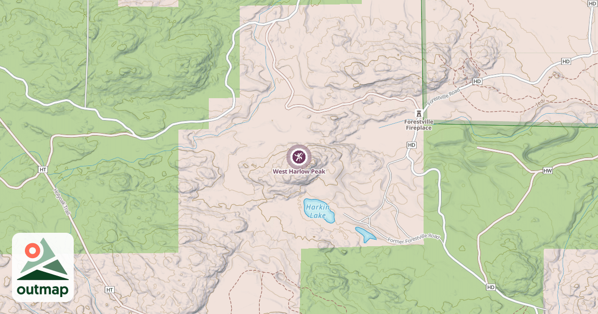 Map of West Harlow Peak