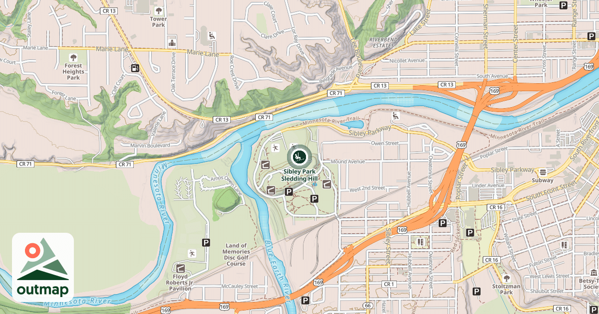Map of Sibley Park Sledding Hill