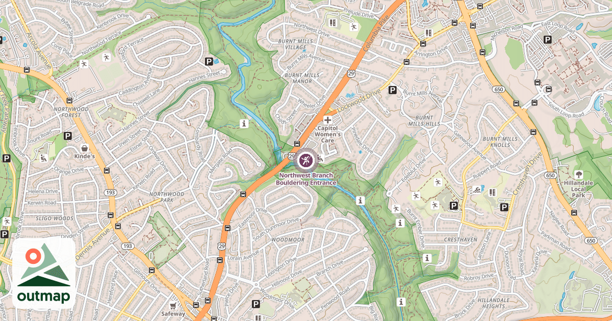 Map of Northwest Branch Bouldering Entrance