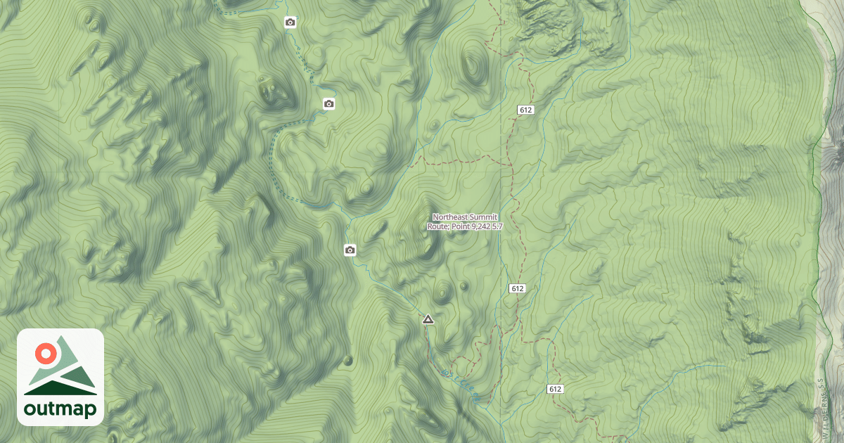 Map of Northeast Summit Route; Point 9,242