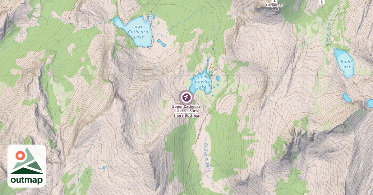 Map of Upper Cathedral Lakes, South Shore Buttress