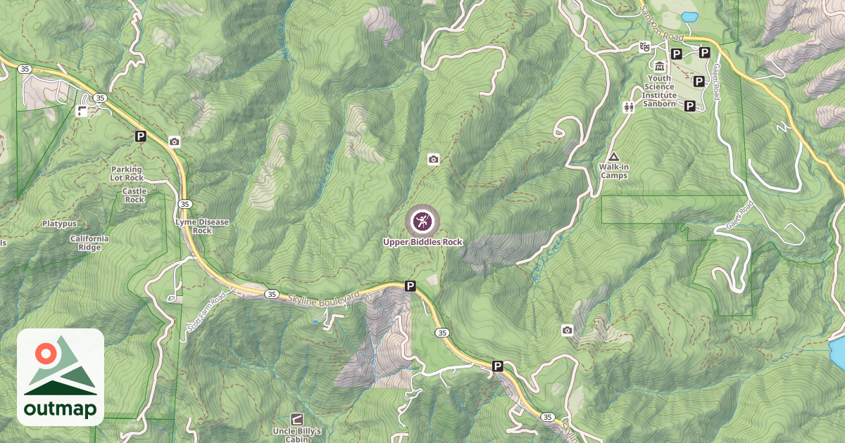 Map of Upper Biddles Rock