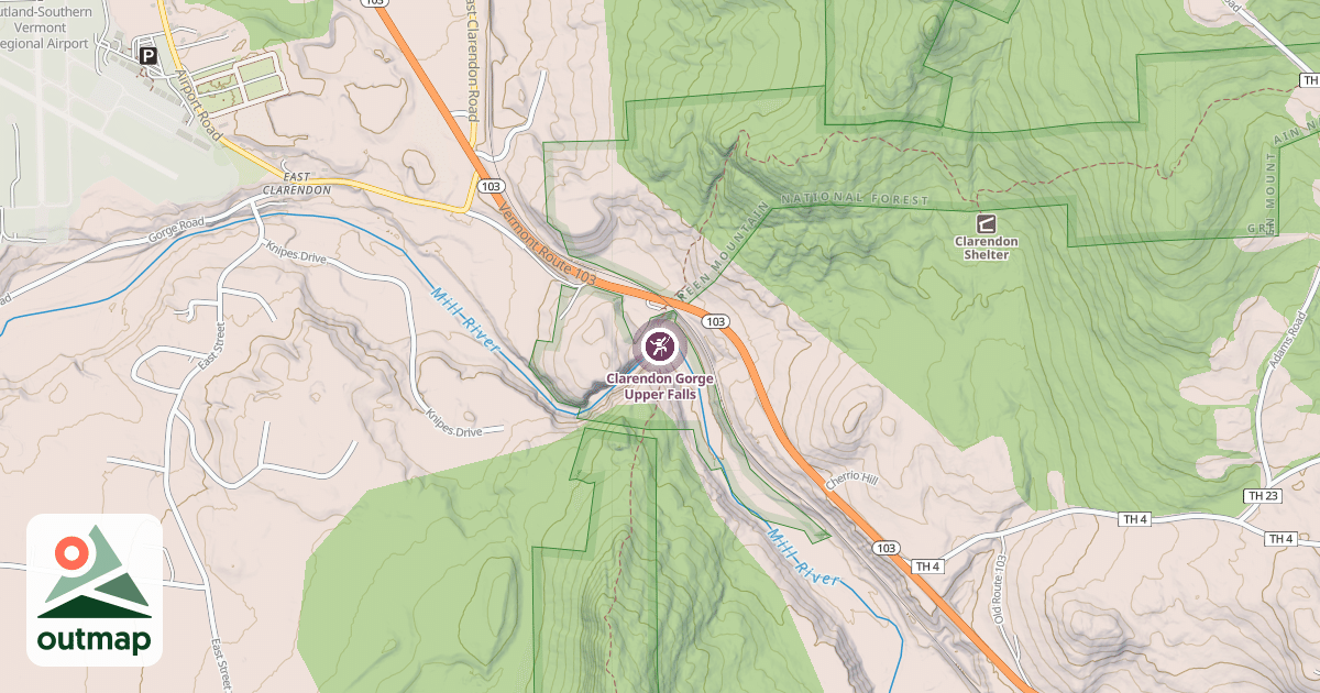 Map of Clarendon Gorge Upper Falls