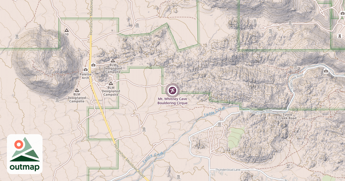 Map of Mt. Whitney Cave Bouldering Cirque