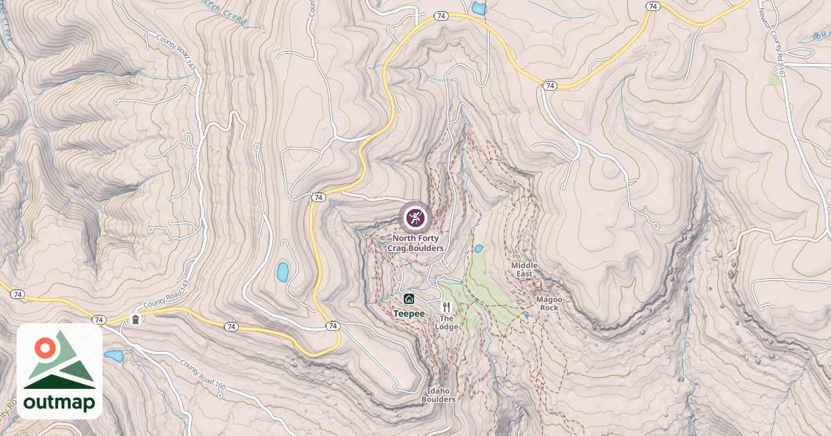 Map of North Forty Crag Boulders