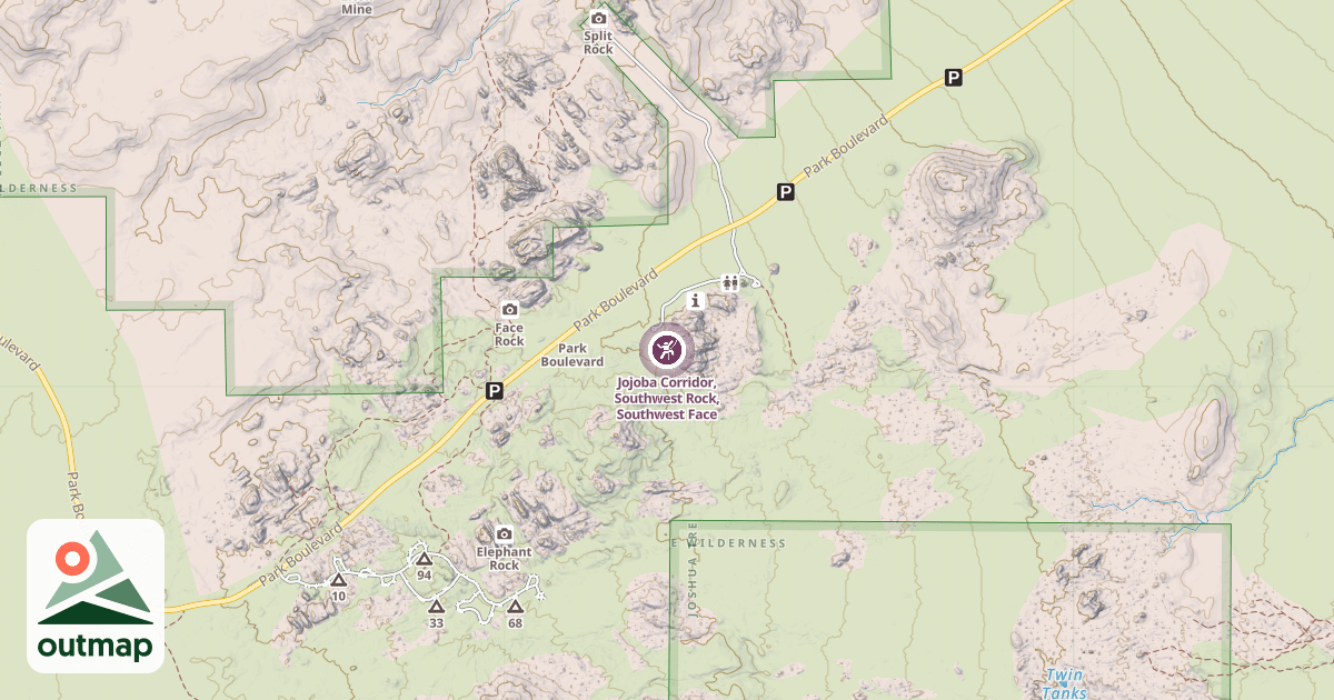 Map of Jojoba Corridor, Southwest Rock, Southwest Face