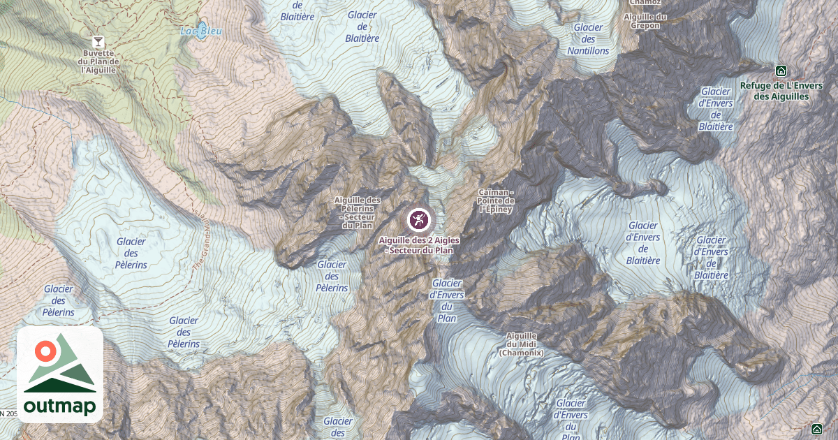 Map of Aiguille des 2 Aigles - Secteur du Plan