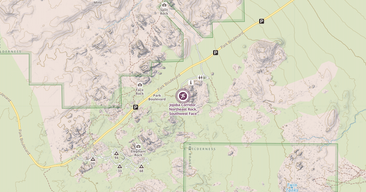 Map preview of Jojoba Corridor, Northeast Rock, Southwest Face