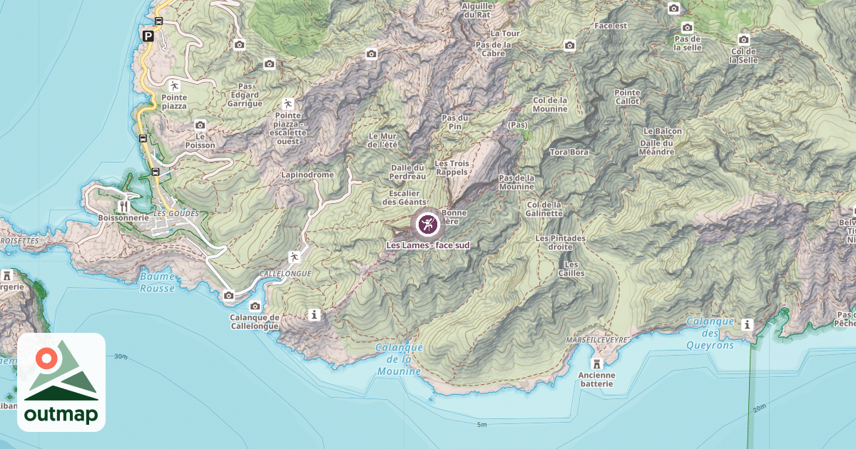Map of Les Lames - face sud