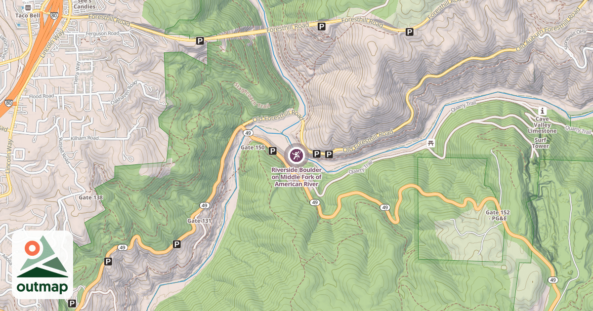 Map of Riverside Boulder on Middle Fork of American River
