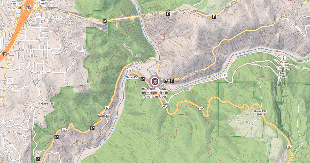 Map preview of Riverside Boulder on Middle Fork of American River