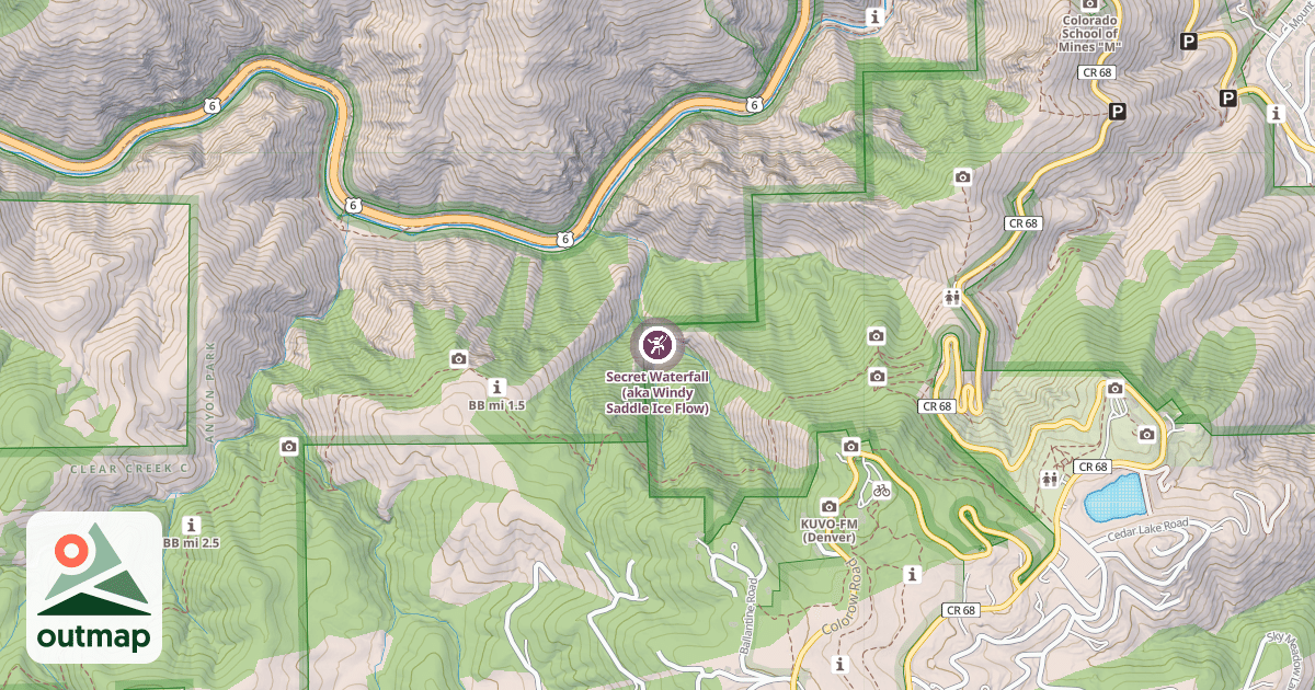 Map of Secret Waterfall (aka Windy Saddle Ice Flow)