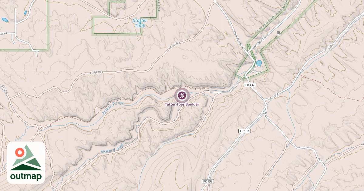 Map of Tatter Toes Boulder