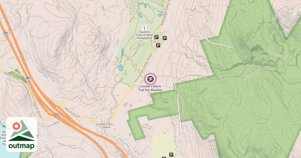 Map of Lincoln's Black Top Hat Boulder
