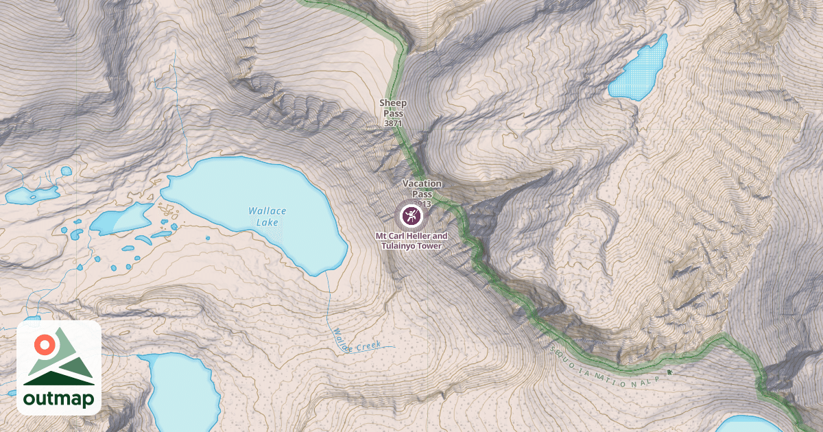 Map of Mt Carl Heller and Tulainyo Tower
