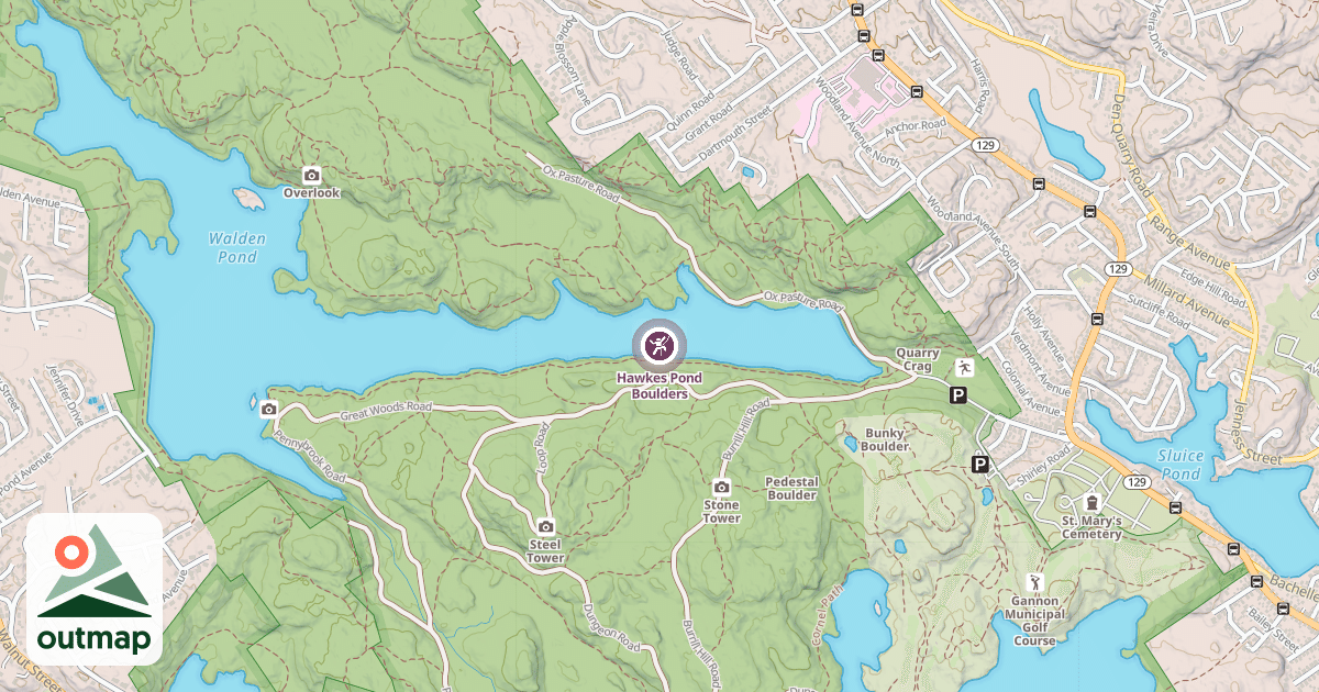 Map of Hawkes Pond Boulders