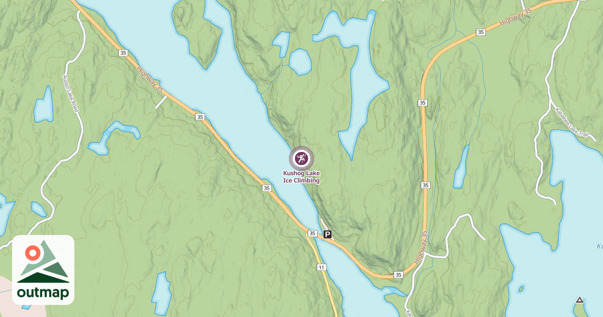 Map of Kushog Lake Ice Climbing