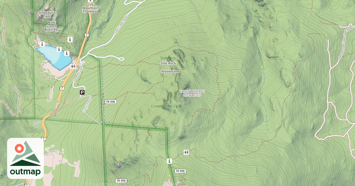 Map of Central Buttress/5.7 start