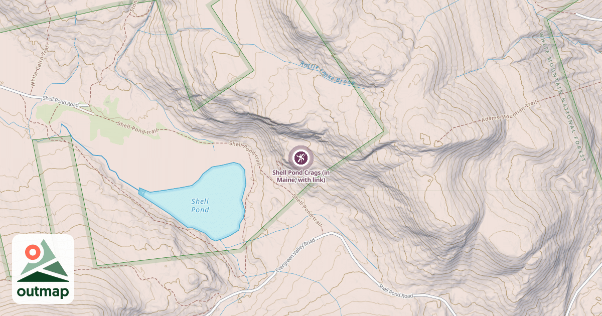 Map of Shell Pond Crags (in Maine, with link)