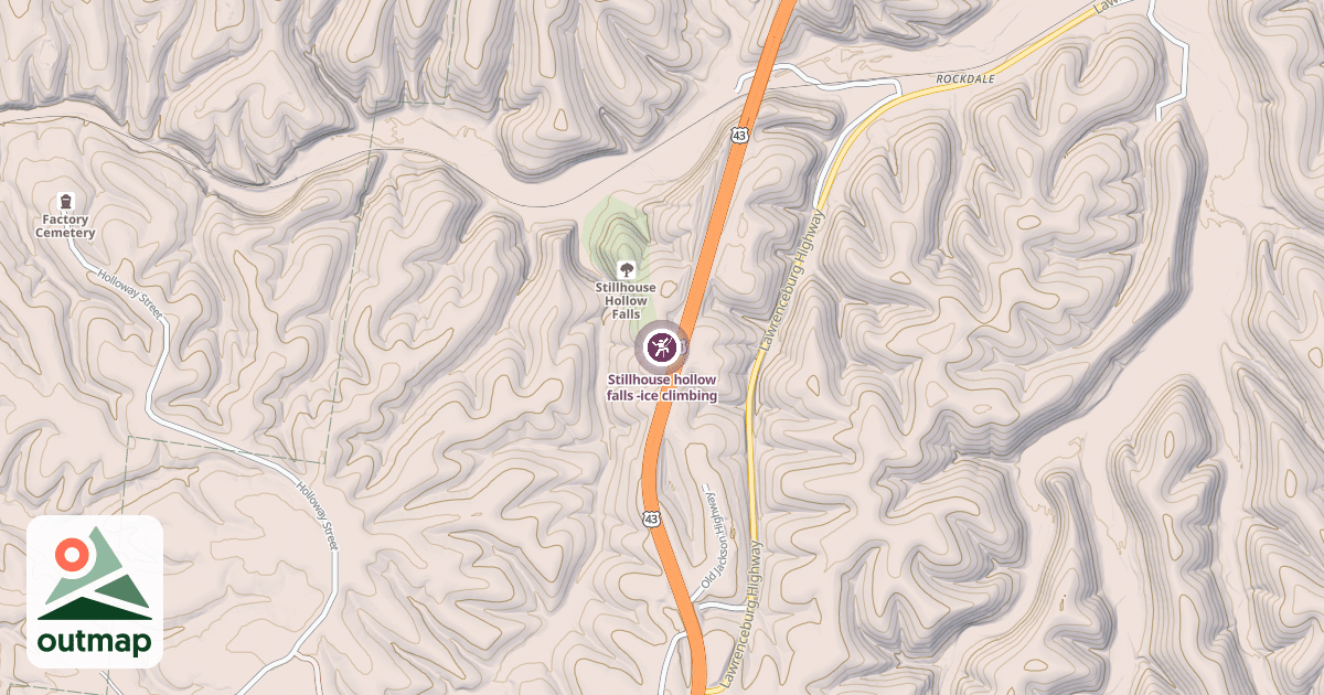 Map of Stillhouse hollow falls -ice climbing in Maury