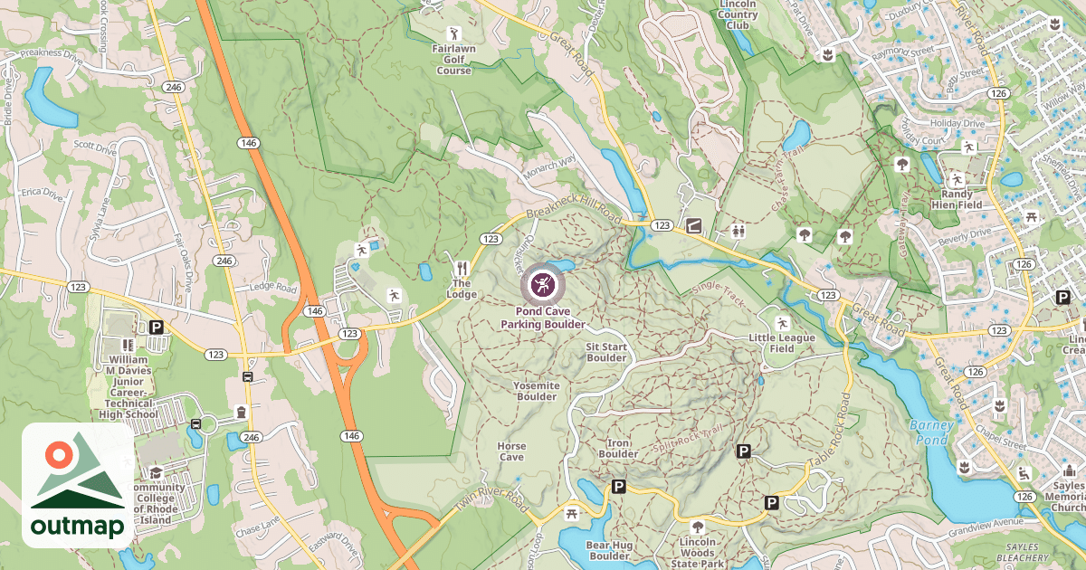 Map of Pond Cave Parking Boulder