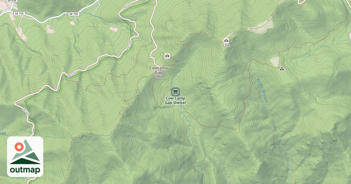 Map of Cow Camp Gap Shelter