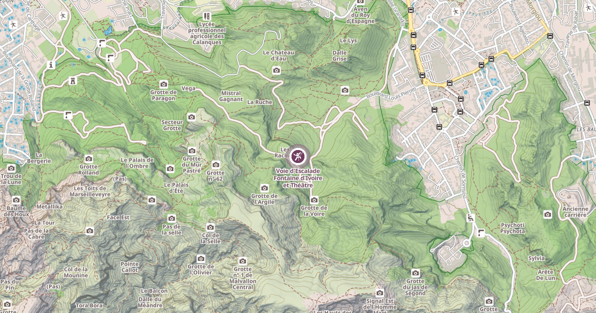 Map preview of Voie d'Escalade Fontaine d'Ivoire et Théâtre