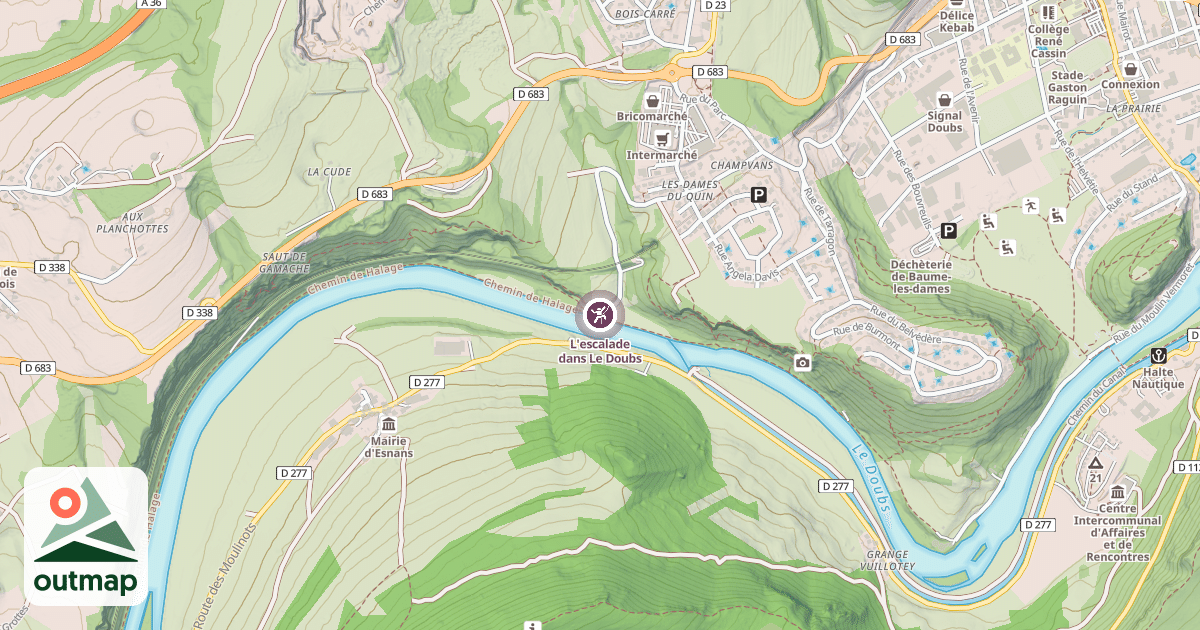 Map of L'escalade dans Le Doubs
