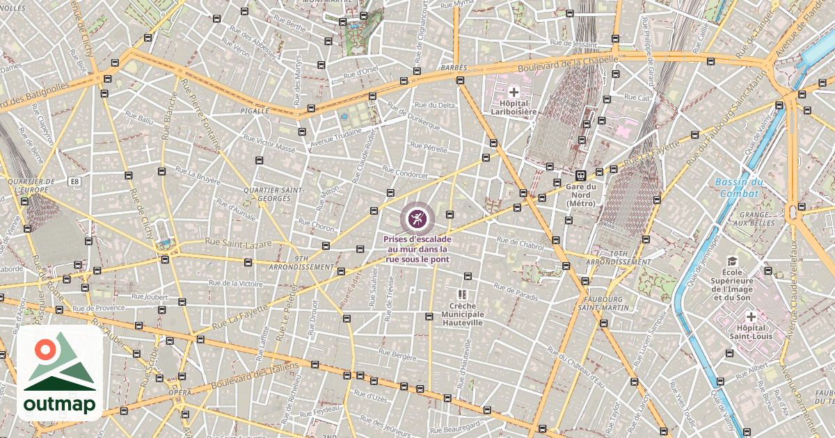 Map of Prises d'escalade au mur dans la rue sous le pont