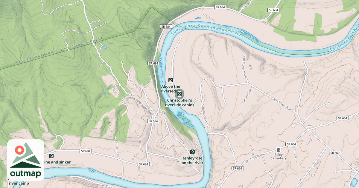 Map of Christopher's riverside cabins