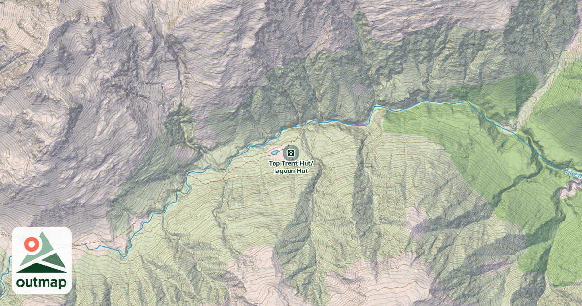 Map of Top Trent Hut/lagoon Hut
