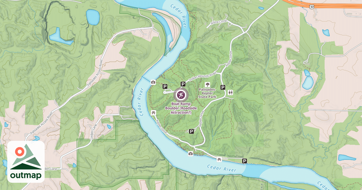 Map of Boat Ramp Boulder (Roadside Attraction?)