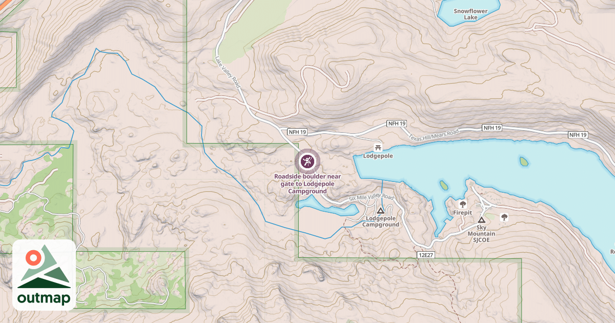 Map of Roadside boulder near gate to Lodgepole Campground