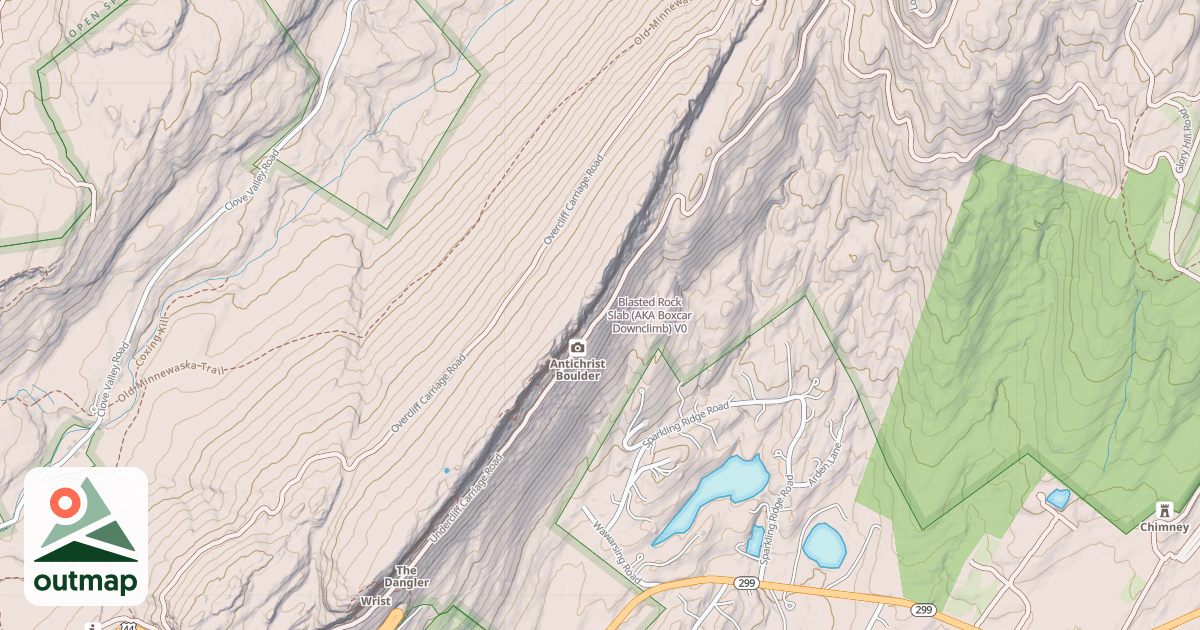 Map of Blasted Rock Slab (AKA Boxcar Downclimb)