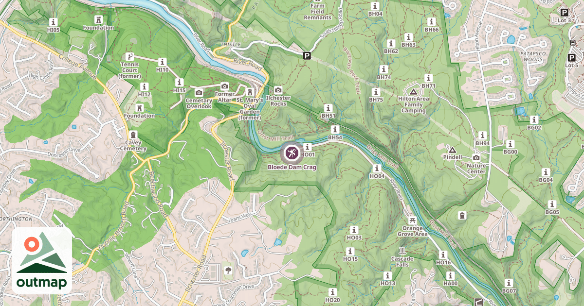 Map of Bloede Dam Crag