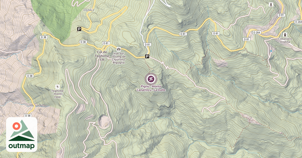 Map of Pignu - Monte Canarincu - La Dalle