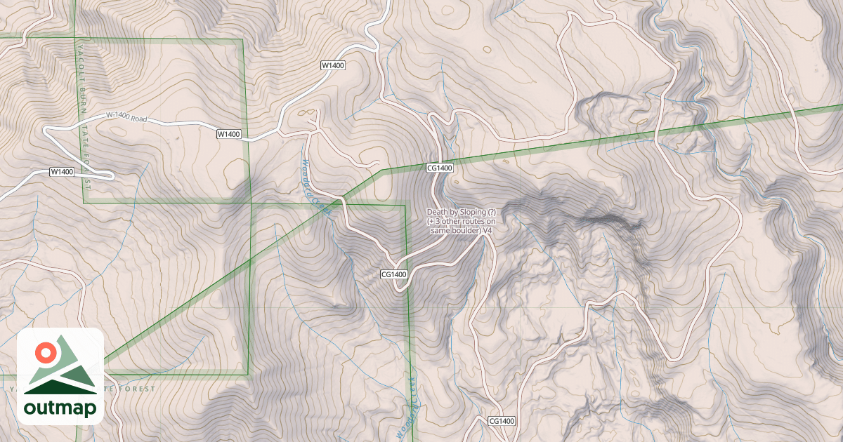 Map of Death by Sloping (?) (+ 3 other routes on same boulder)