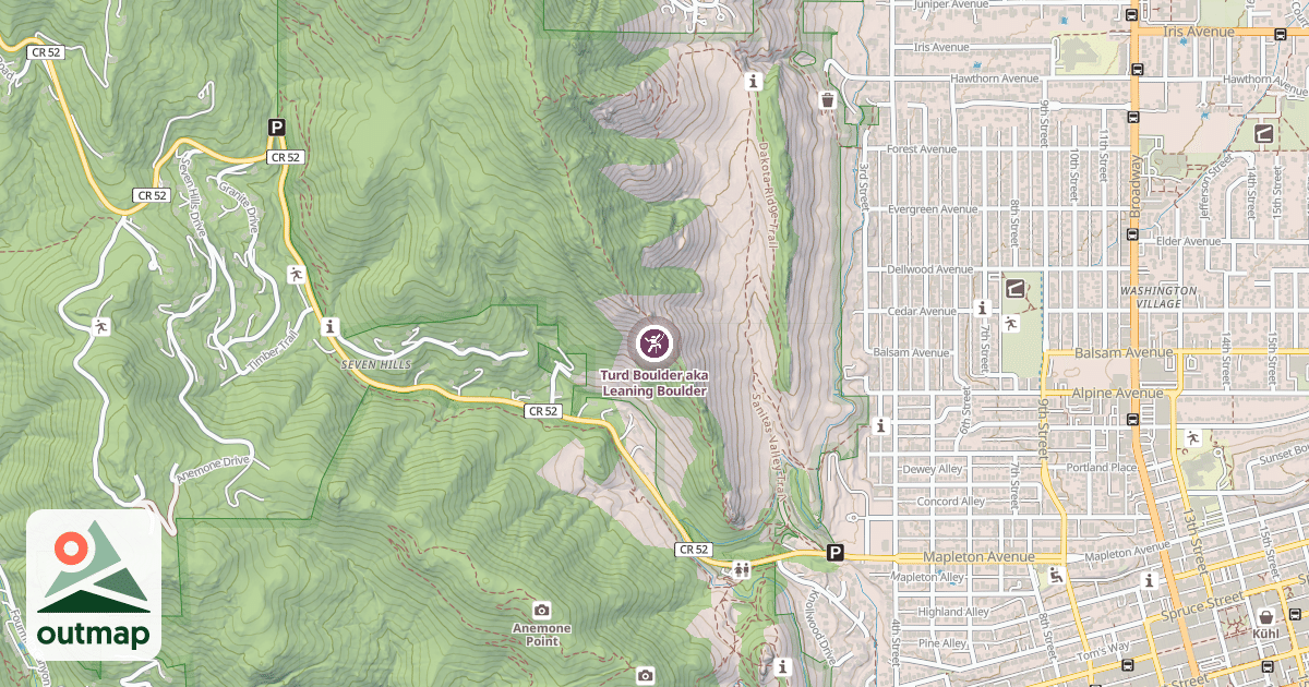 Map of Turd Boulder aka Leaning Boulder