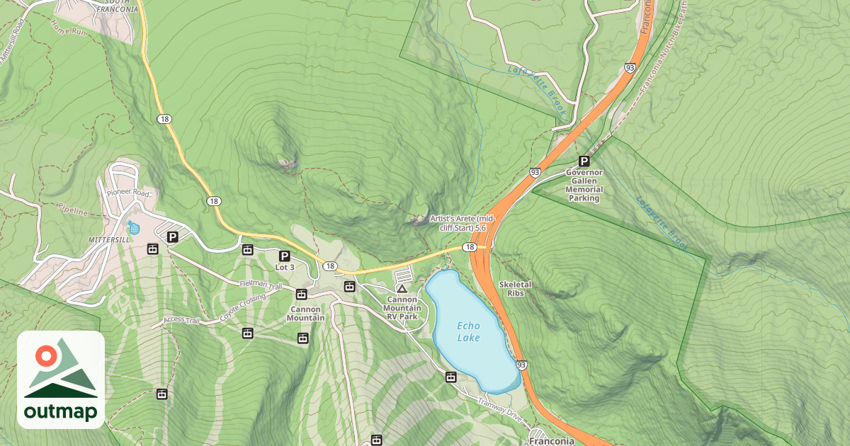 Map of Artist's Arete (mid-cliff Start)
