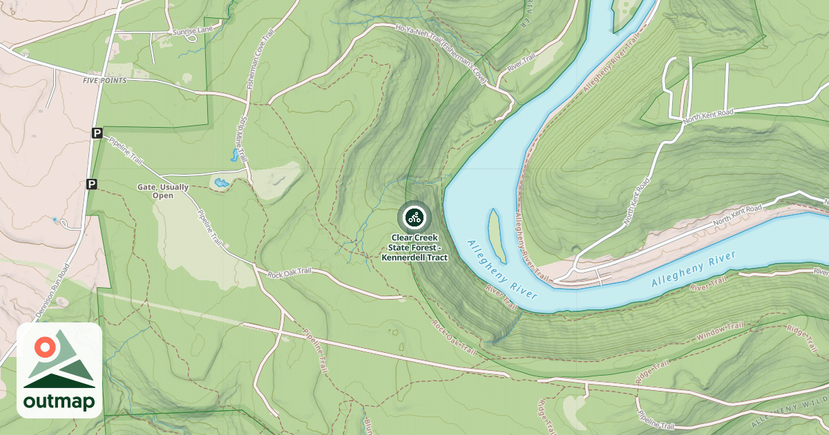 Map of Clear Creek State Forest - Kennerdell Tract