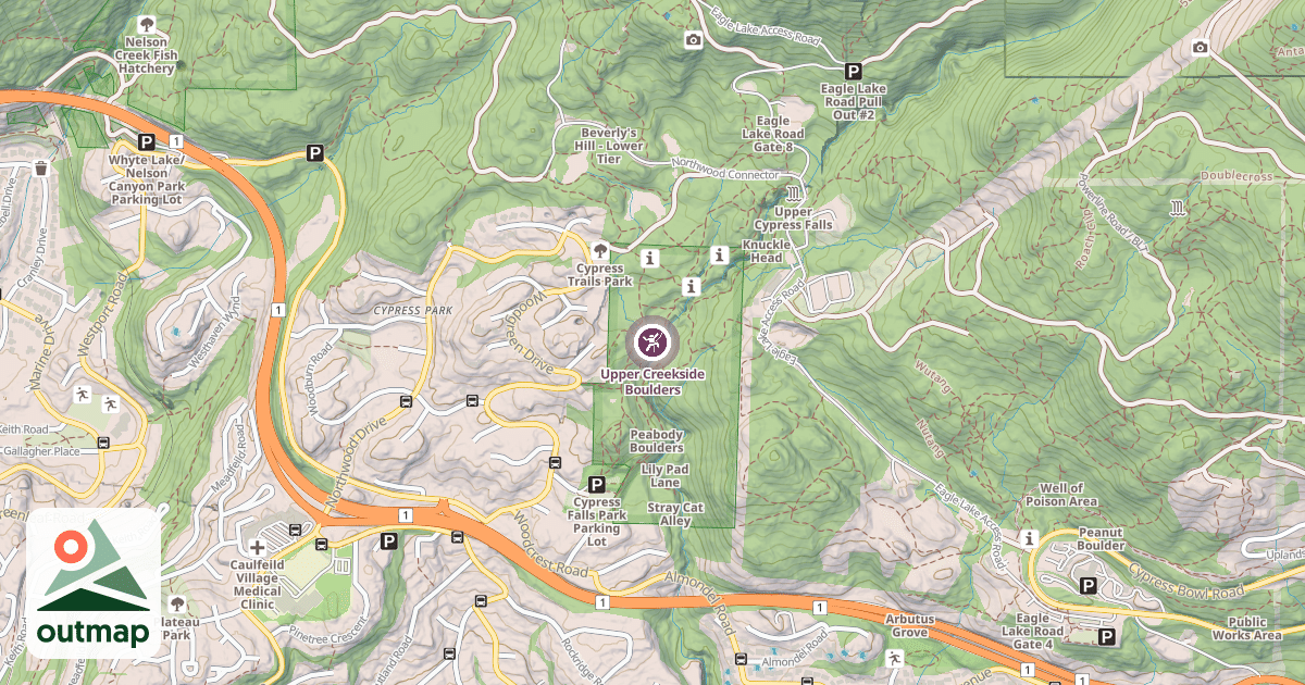 Map of Upper Creekside Boulders