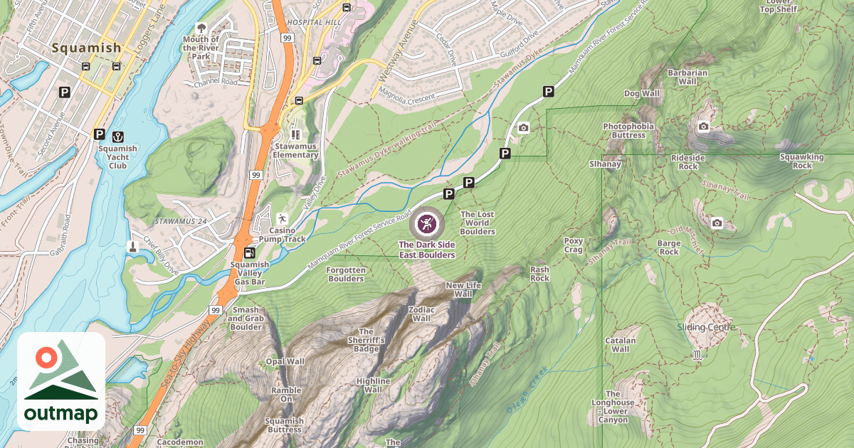 Map of The Dark Side East Boulders