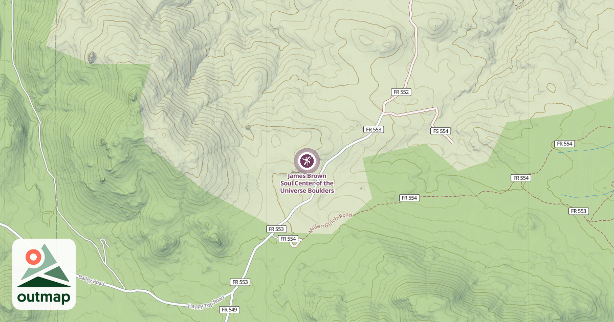 Map of James Brown Soul Center of the Universe Boulders