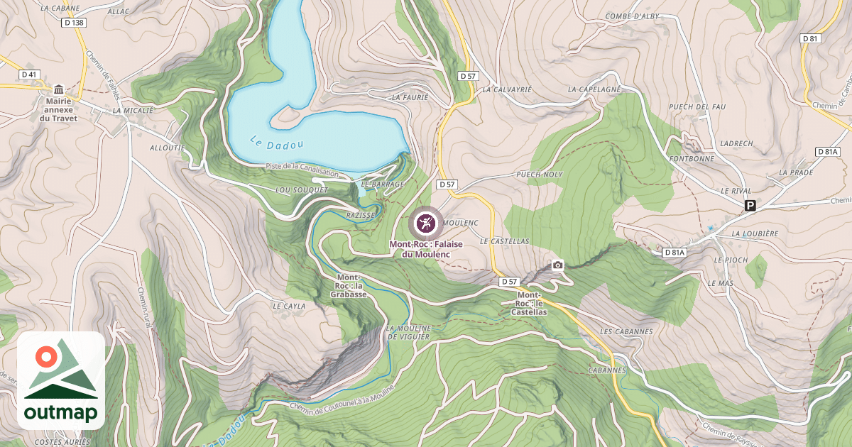 Map of Mont-Roc : Falaise du Moulenc